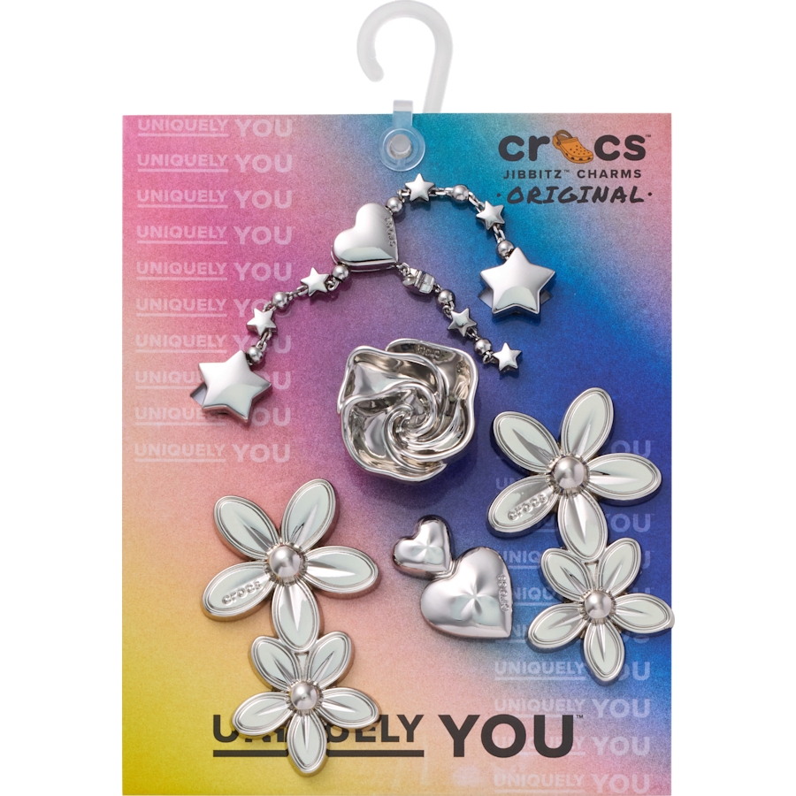 Women / Men Crocs - Silver Meta Floral 5 Pack Jibbitz™ charms