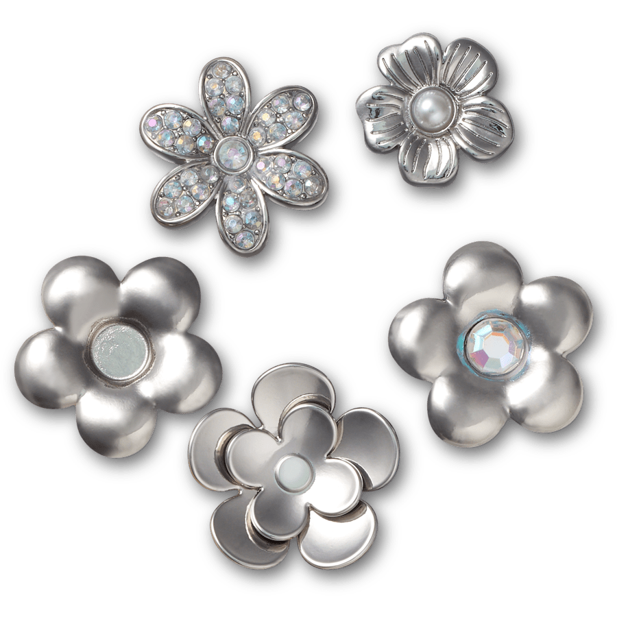 Women / Men Crocs - Monochrome Slvr Flwrs 5 Pack Jibbitz™ charms
