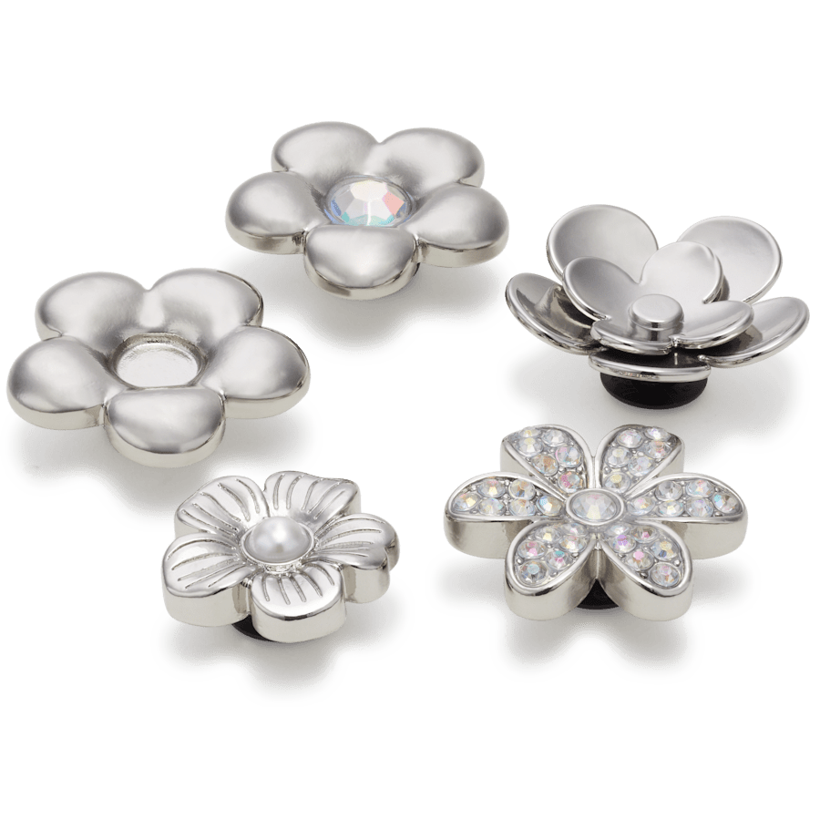 Women / Men Crocs - Monochrome Slvr Flwrs 5 Pack Jibbitz™ charms