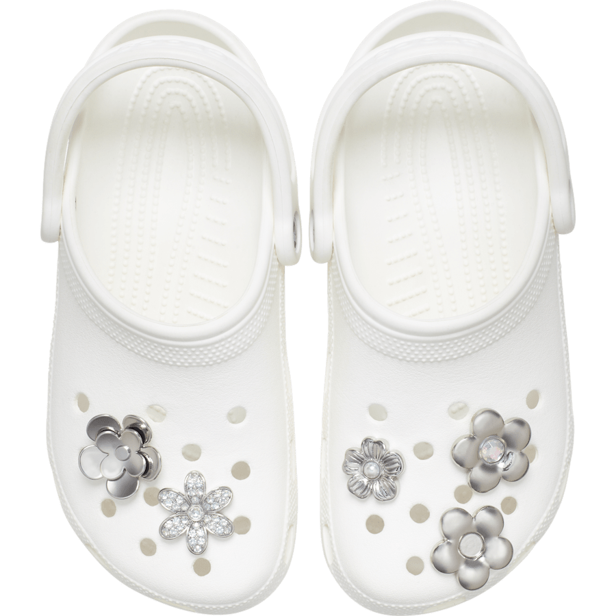 Women / Men Crocs - Monochrome Slvr Flwrs 5 Pack Jibbitz™ charms