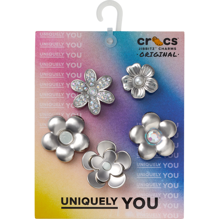 Women / Men Crocs - Monochrome Slvr Flwrs 5 Pack Jibbitz™ charms