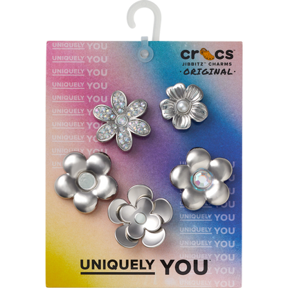 Women / Men Crocs - Monochrome Slvr Flwrs 5 Pack Jibbitz™ charms