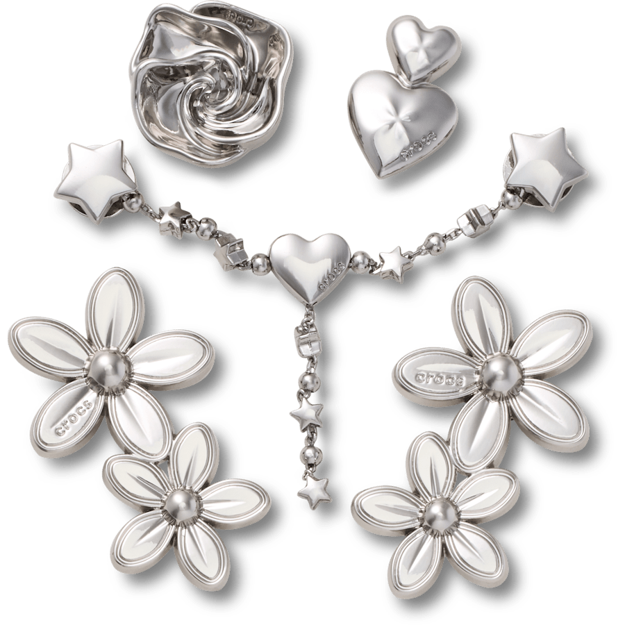 Women / Men Crocs - Silver Meta Floral 5 Pack Jibbitz™ charms