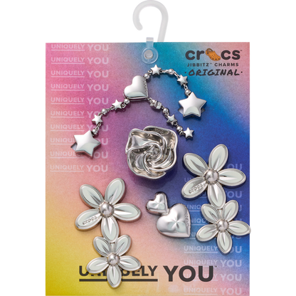 Women / Men Crocs - Silver Meta Floral 5 Pack Jibbitz™ charms