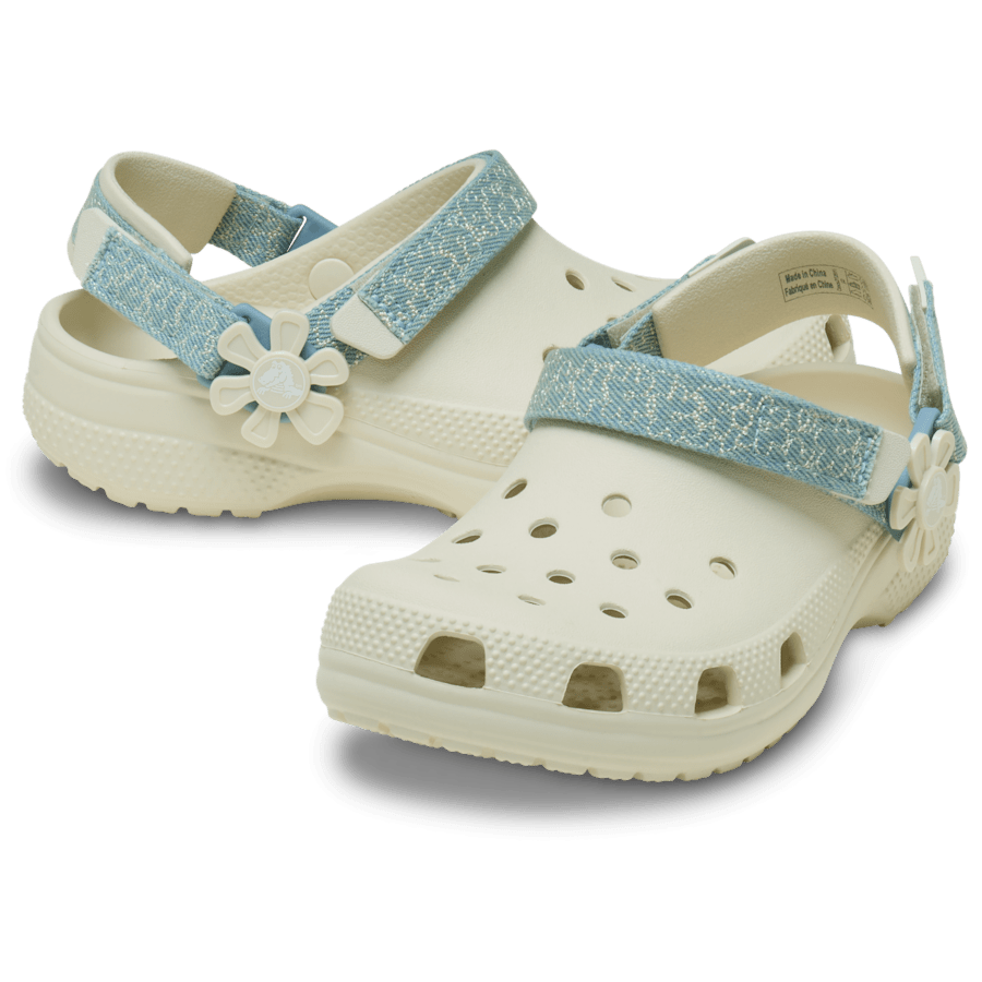 Kids Crocs - Kids’ Classic Denim Flower Adjustable Backstrap Clog