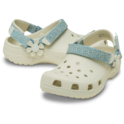 Kids Crocs - Kids’ Classic Denim Flower Adjustable Backstrap Clog