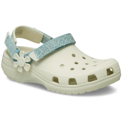 Kids Crocs - Kids’ Classic Denim Flower Adjustable Backstrap Clog