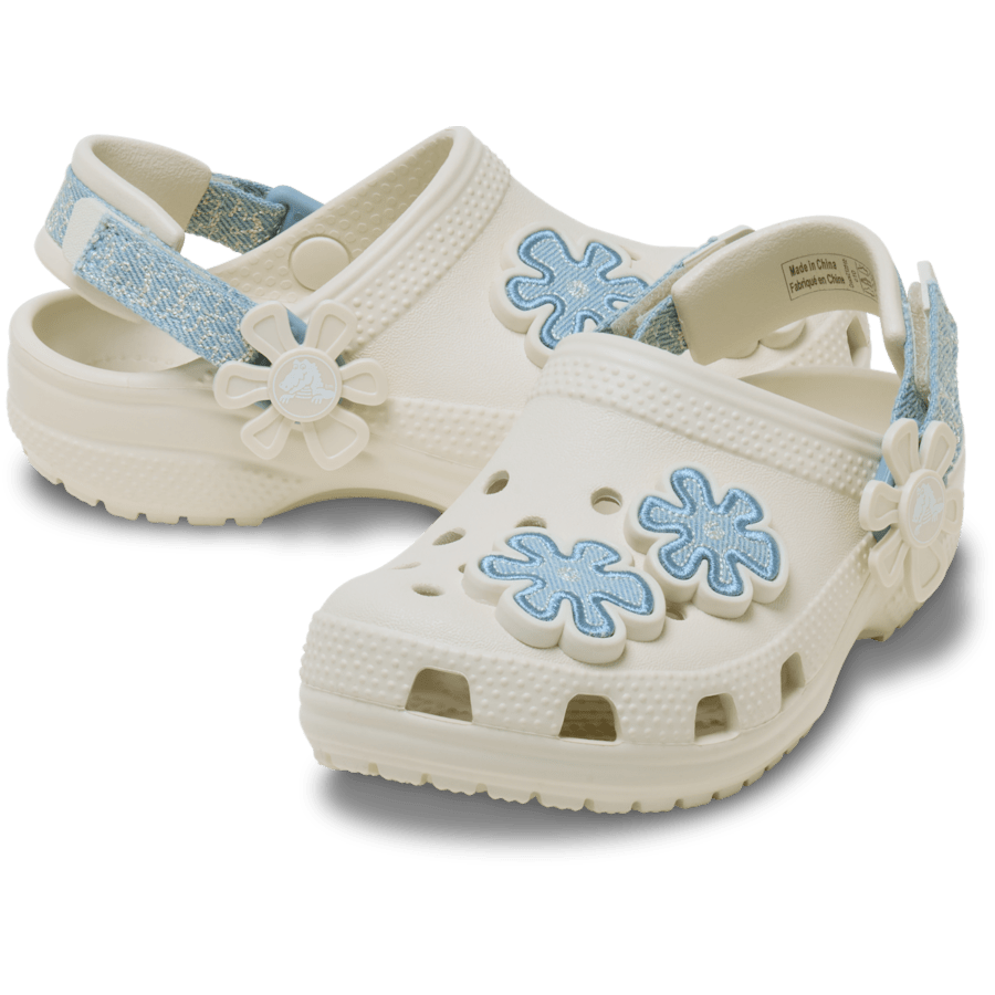 Kids Crocs - Toddler Classic Denim Flower Adjustable Backstrap Clog